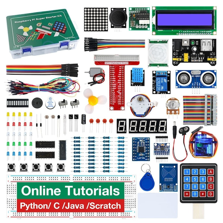 Kit Super Starter pentru Raspberry Pi 5/4/4B/3B/3B+ Python C Java Scratch cu tutorial pentru incepatori WALALLA