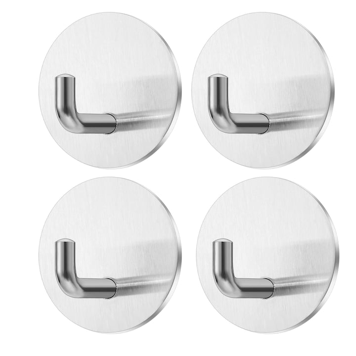 Set of 4 Super Adhesive Hooks Zggzerg, Stainless Steel, No Drilling, Waterproof, Rustproof, Easy to Install, Suitable for Bathroom and Toilet, Kitchen and Door, 4.5 x 3cm, Silver