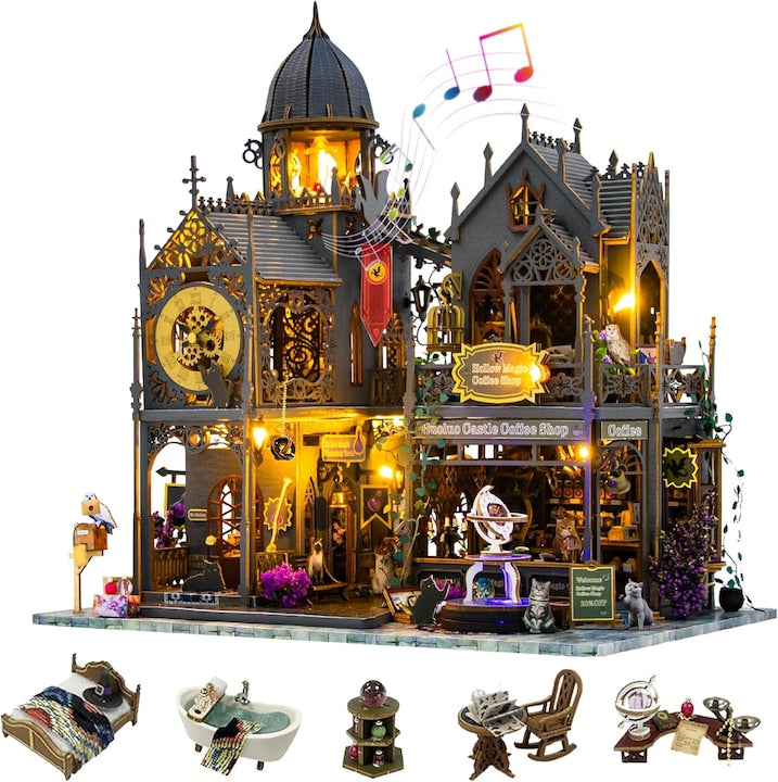 Walalla 3D Wooden Puzzle, DIY Miniature House Kit with LED Lights, Gadgets, and Music Box. A miniature house building set suitable for adults and teenagers, a thoughtful handmade gift for play enthusiasts.