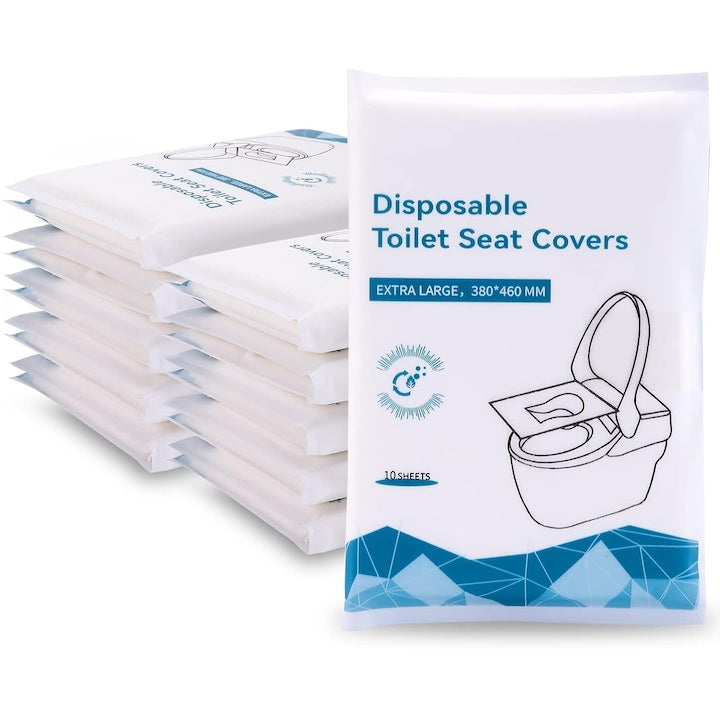 Set 100 protectii de toaleta de unica folosinta Hggzeg Portabil 38x46cm Poate fi spalat si dizolvat in apa Potrivit pentru utilizare in calatorii restaurante 100% Pasta de lemn Alb