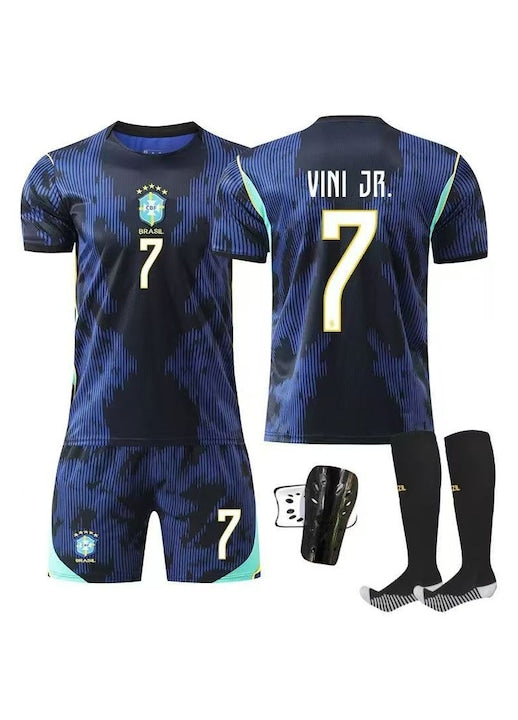ANUTETOUNI - Brazil Vini Jr. 7 Kids' Away Football Kit 26/27 - Polyester Blue Shirt and Shorts - Blue 12 interest-free installments