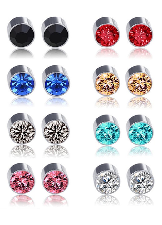 Fantasy - Cercei Magnetici 8 perechi 8 culori 6 mm Tip Clips Pentru Ureche Unisex Hipoalergenic Colorfast Elegant Hip Hop Tendinta Neutru Personalizat Versatil Ace de acupunctura pentru urechi (otel inoxidabil)