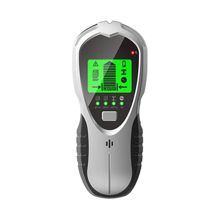 Detector cabluri electrice 5 in 1 Rqiurpn detectare lemn metal si cabluri AC ecran LCD HD alarma sonora Negru/Gri