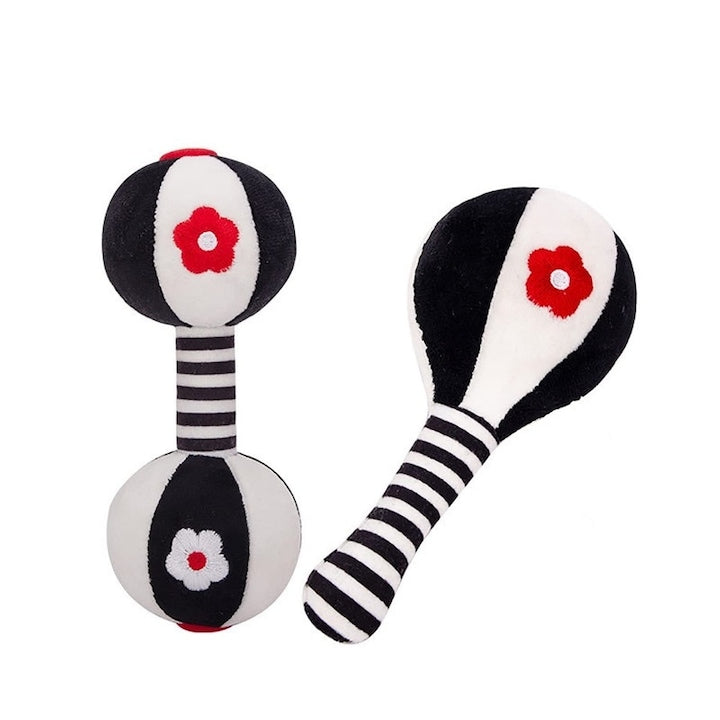 Set de 2 jucarii senzoriale Ronyes textile alb/negru 0-12 luni