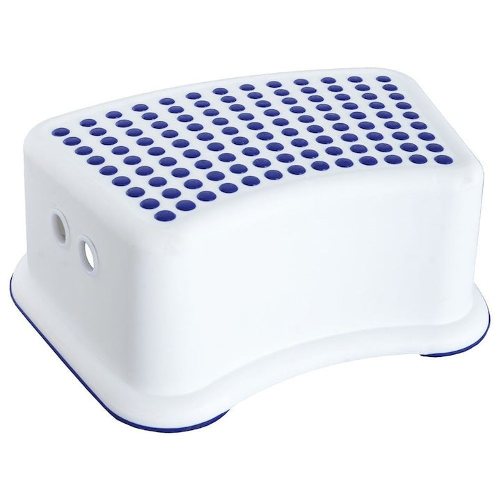Treapta Antiderapanta Orion 26x36x13 cm Fabricata Din Material De Inalta Calitate Antiderapanta Capacitate Maxima De Incarcare 80 Kg Stabila Alba Cu Elemente Albastre
