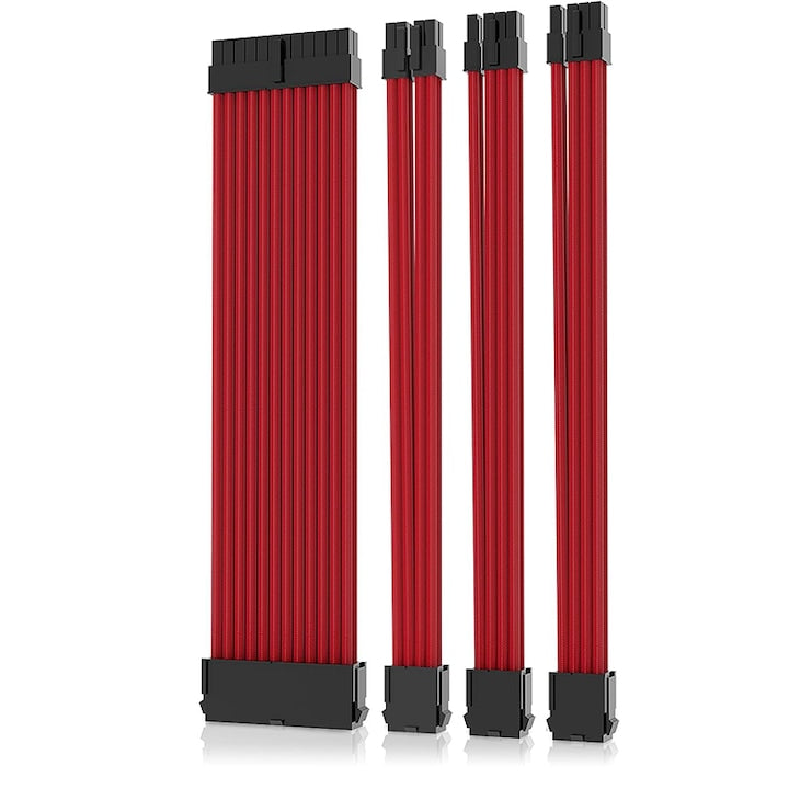 Set Prelungire Cabluri Sursa ATX Rqiurpn 18AWG Mesh 30cm 1x 24 Pini ATX 2x 6+2 Pini 1x 4+4 Pini CPU Rosu