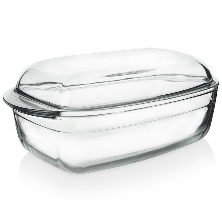 Vas Termorezistent Pentru Copt Orion Rectangular Sticla Borosilicata 2.9 L Cu Capac Si Manere Dimensiuni 32.5x19x13 cm Compatibil Cu Cuptorul Si Cuptorul Cu Microunde Usor De Curatat Set De 2 Bucati
