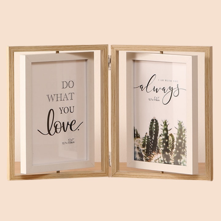Rama foto clasica Fantasy rotire dubla 360 Ornament pliabil pentru birou Poate gazdui 4 fotografii de dimensiuni 10 x 15 decor elegant Constuctie robusta Flexibil si versatil Usor de instalat si utilizat lemn Pastrarea momentelor importante
