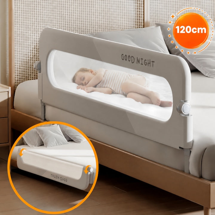 Wacorresi Bed Protection Barrier, Safe Guard Bed Safety Rail, with adjustable height 66-78cm, foldable, 120X70cm, grey