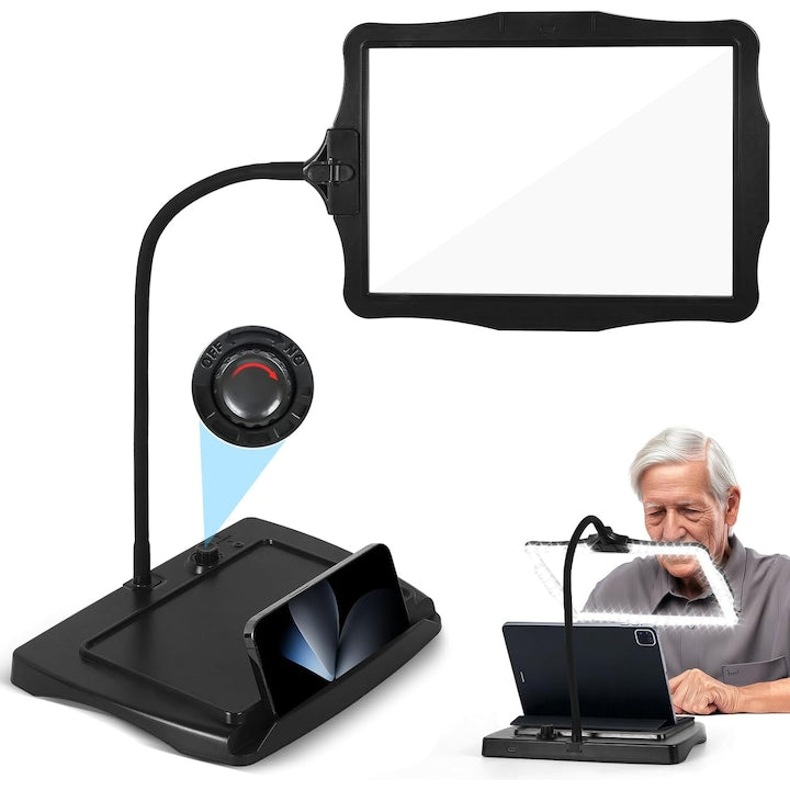WALALLA Desk Magnifier with 48 Ultra-Bright LEDs, Infinitely Dimmable Light, Hands-Free Operation, 360° Flexible Gooseneck, Detachable, Suitable for Close Reading, Work, and Repairs, Black