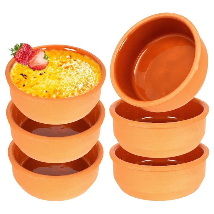 Set De Boluri De Copt Excellent Houseware Ceramica 6 Bucati Maro 12x4 cm Capacitate 200 ml Rezistente La Temperaturi Ridicate Pentru Cuptor Cu Microunde Si Masina De Spalat Vase