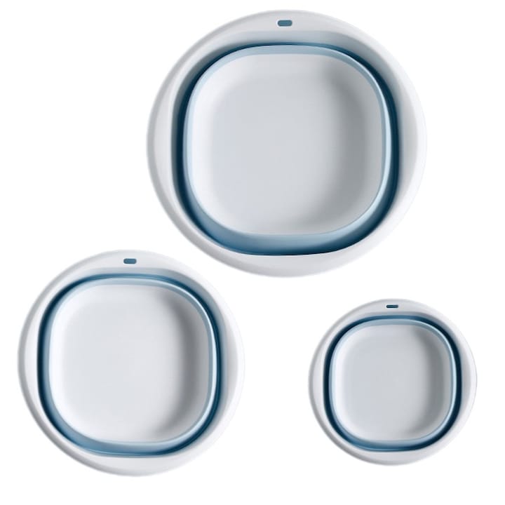 Set 3 Ligheane Pliabile Axroad Mall Ligheane Pliabile Multifunctional Pentru vase fructe camping spalatorie Cu design gauri de agatat Puternica si robusta Usor de curatat TPE/Plastic Albastru