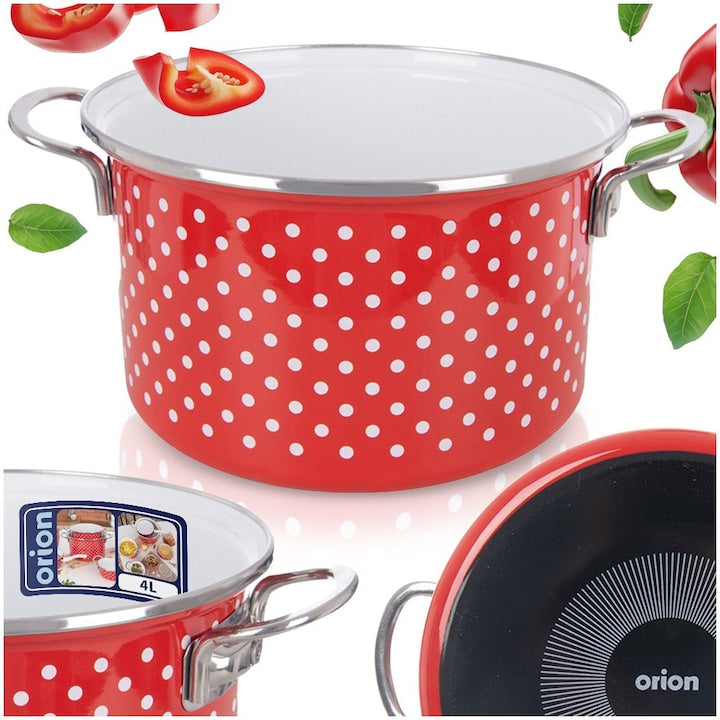 Oala Emailata Orion Tecka 4 L 28x22x12.5 cm Fabricata Din Otel Emailat Potrivita Pentru Masina De Spalat Vase Compatibila Cu Toate Plitele Si Cuptorul Manere Confortabile Rosie