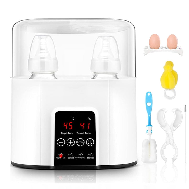 Double Bottle Warmer Duueyct Multifunctional 6-in-1, 24h Electric Sterilizer with Touch Screen, Rapid Milk and Food Warming, Defrosting, Boiling, Timer, Dry Burn Prevention, White