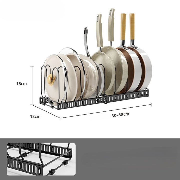 Suport Metalic Reglabil pentru Tigai Oale si Capace 10 Separatoare Extensibil 30–58 cm Negru