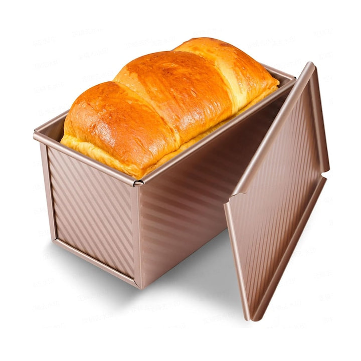 AFKSMILE Lidded Bread Pan Baking Pan Oven Safe 450g Even Baking Easy Cleaning Non-stick For Homemade Bread and Dough Made of Carbon Steel 21x11x11.5cm Rose Gold