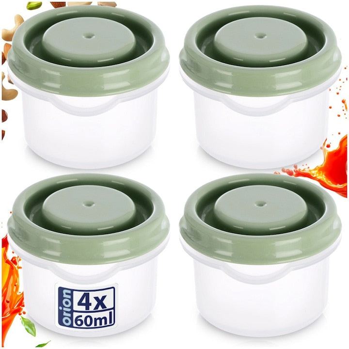 Set 4 Caserole Depozitare Sosuri Si Condimente Orion 50 ml 5.5x4 cm Plastic Transparent Verde