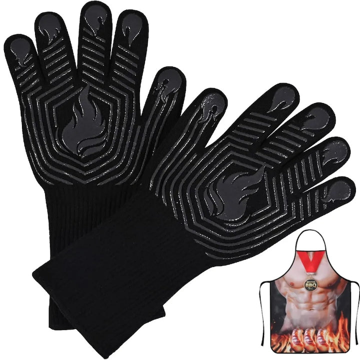 Manusi de bucatarie Wisolt rezistente la caldura cu design antiderapant set cu sort de gratar negre
