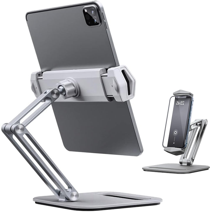 Suport Tableta Piduules pentru 4-13 inch Monitor Telefon iPad Portabil Unghi Reglabil Aluminiu Pliabil Argintiu