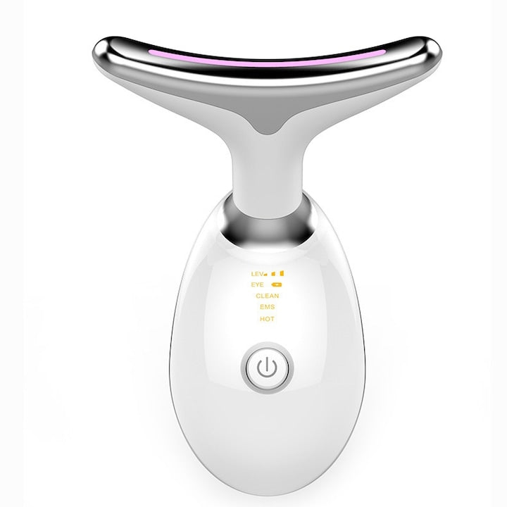 Dispozitiv facial pentru eliminarea ridurilor si ingrijirea zonei gatului lifting stimulare microcirculatie antirid Stimulare EMS functie de Incalzire masaj Vibratii 3 moduri de culoare