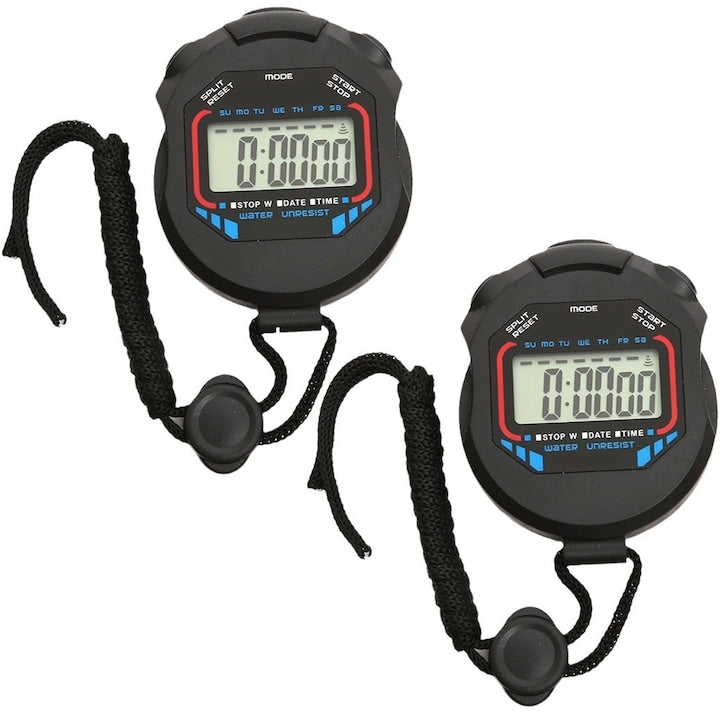 Set 2 cronometru digital Axroad Mall Afisaj ora (12/24) Calendar Functie alarma Saptamana Include o baterie AG10 Usor de transportat Potrivit pentru alergare inot antrenament ABS 79×62×19 mm Negru