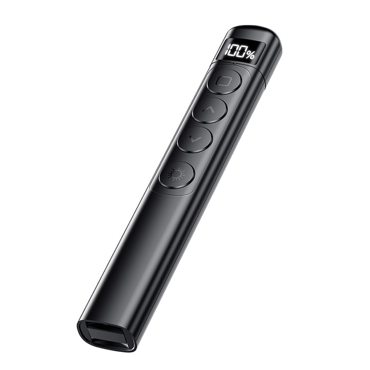 ZOUN Wireless Presenter Laser Pointer USB Connection Magnetic Absorption LCD Screen USB Charging Media Presentation Ergonomic Hyperlink Button Black