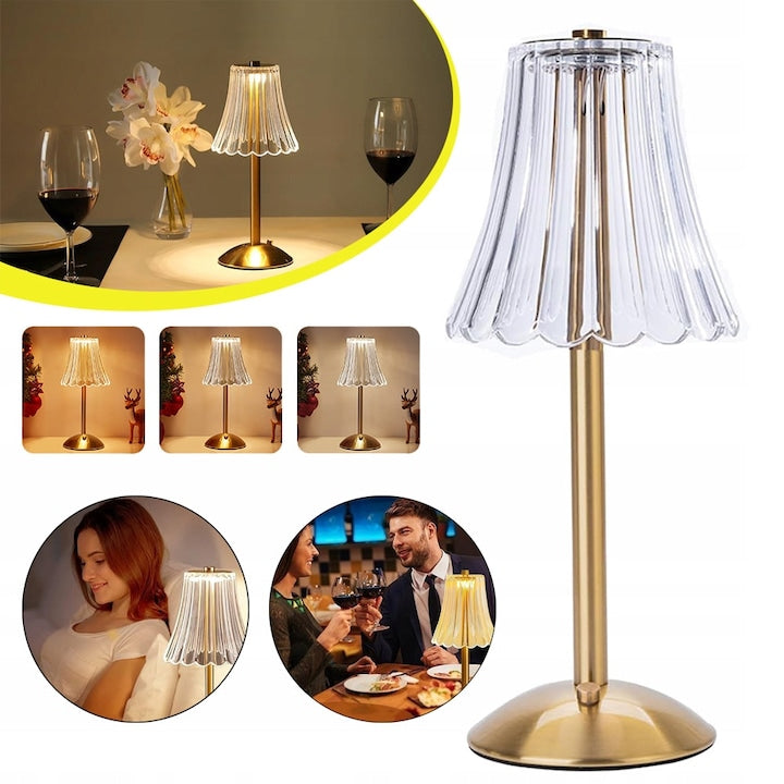 Table Lamp, Romantic Crystal LED Lamp, Dimmable in 3 Colors, Small Rechargeable Touch Lamps, Reading Lamp, Adjustable Brightness, for Bedroom, Living Room, Bar, Restaurant