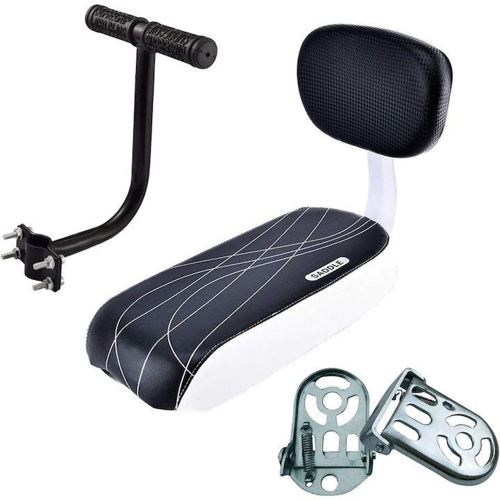 Sa de bicicleta cu spatar Juksun Set suport spate pentru bicicleta Sezut mare Reglabil Spuma moale Ergonomic Utilizare universala perne de scaun si spatare cotiere suporturi pentru picioare si clopotei 33.5*15.7*5cm Negru