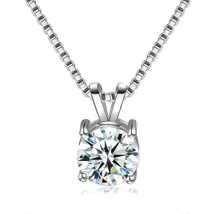 Ladies' 18k white gold necklace with 1 carat diamond, crocodile leather box
