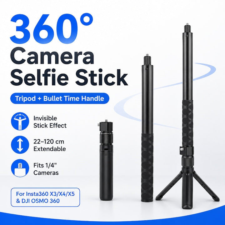 Stick selfie invizibil cu maner trepied rotativ WALALLA extensibil 22-120 cm rotatie 360 negru