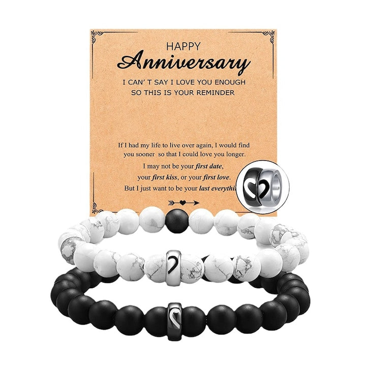 Rqiurpn - Set of 2 Couple Bracelets with Heart Shape for Couples Black/White