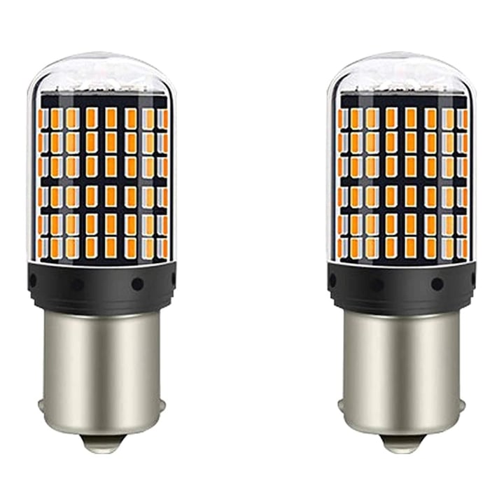 Set of 2 LED PsAyl 1156 BA15S 144 SMD yellow bulbs, 2800 lumens, 2.17x0.79 inches