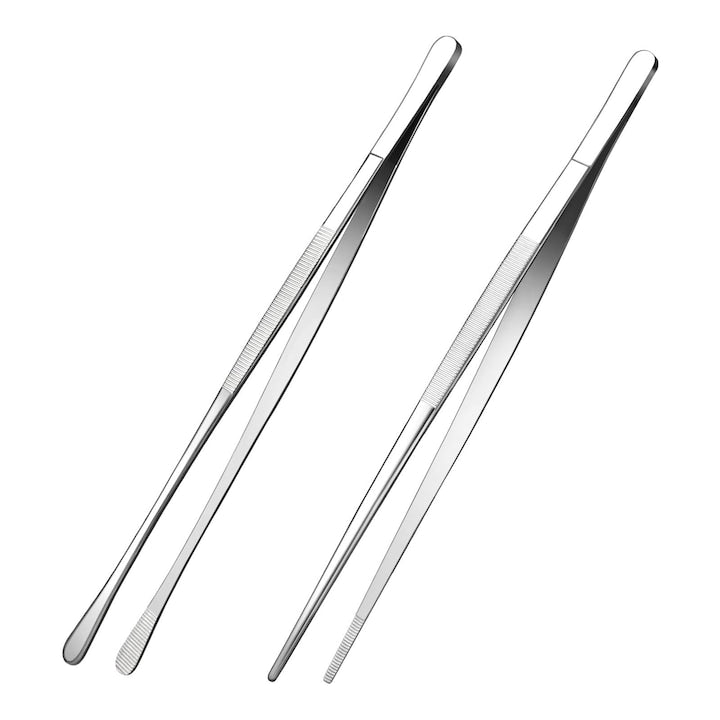 Set 2 Cleste Tip Penseta pentru Bucatarie SINBINTA Anti-alunecare Rezistenta la temperaturi ridicate Usor de curatat Design ergonomic Pentru decorare manevrare produse fierbinti Otel inoxidabil 30.5cm Argintiu