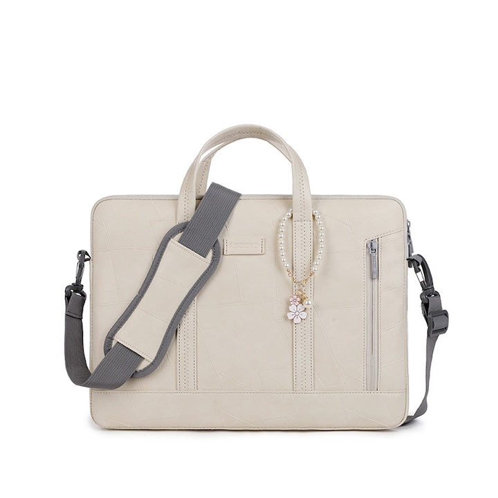 Women's Laptop Bag with Cushion, 14 inch, 38x28x4 cm, Encrypted Oxford Cloth, Waterproof, Handheld, Adjustable and Detachable Long Shoulder Strap Design, for Notebook, Ultrabook, MacBook Pro, Air, Off-White
