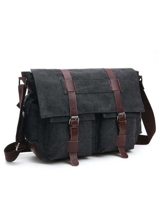 OEM - Geanta messenger barbati piele naturala si panza negru 30x25x10cm 12 rate cu 0% dobândă