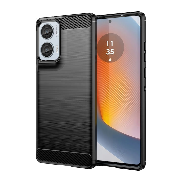 Husa telefon pentru Motorola Edge 50 Fusion De inalta calitate subtire si usoara periata confortabila TPU Soft Feel Carbon Fiber Negru
