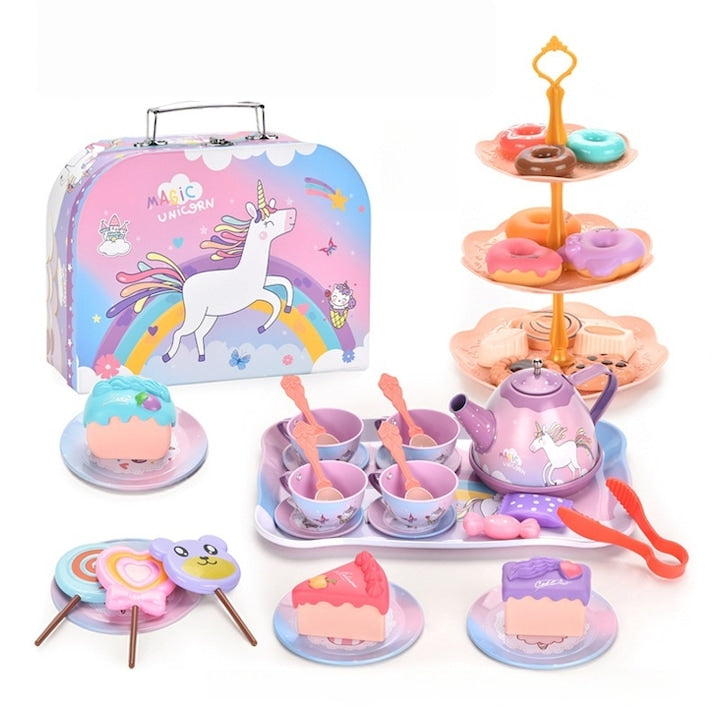 Set de jucarii pentru jocuri de rol pentru copii 48 piese Jucarii de Joaca Printesa pentru Petrecearea de Ceai pentru Copii Ceainice cesti de ceai gogosi biscuiti bomboane de ciocolata suporturi pentru deserturi cutii de depozitare