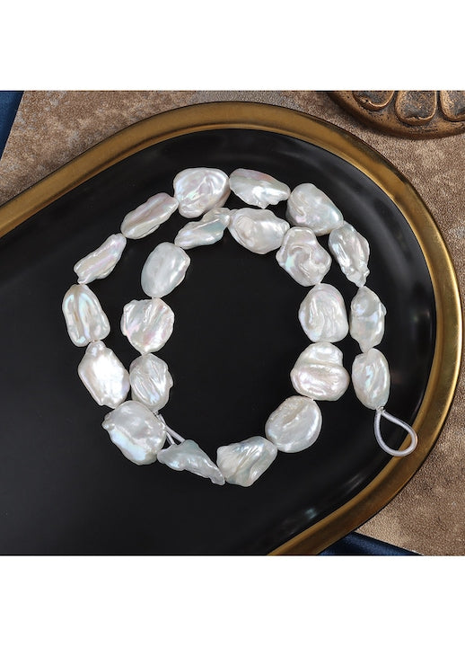 ZOUN - Baroque Natural Pearl Necklace, Round White Freshwater Pearls for women. DIY, Irregular 40-41 cm minimalist style white