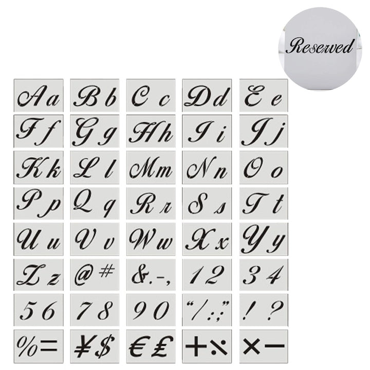 Set 40 sabloane litere si cifre plastic reutilizabil 21x15cm transparent