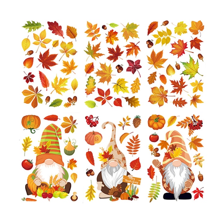 Autocolante statice pentru geam YANYXR BCS2911617 decor frunze de toamna multicolor set 6 foi