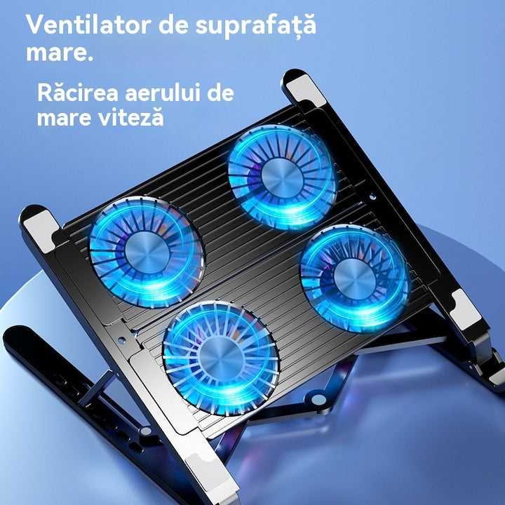 Cooler laptop 2-in-1 Fantasy cu 4 ventilatoare silentioase sistem de racire dual ergonomic pliabil 11-17 3 inch negru