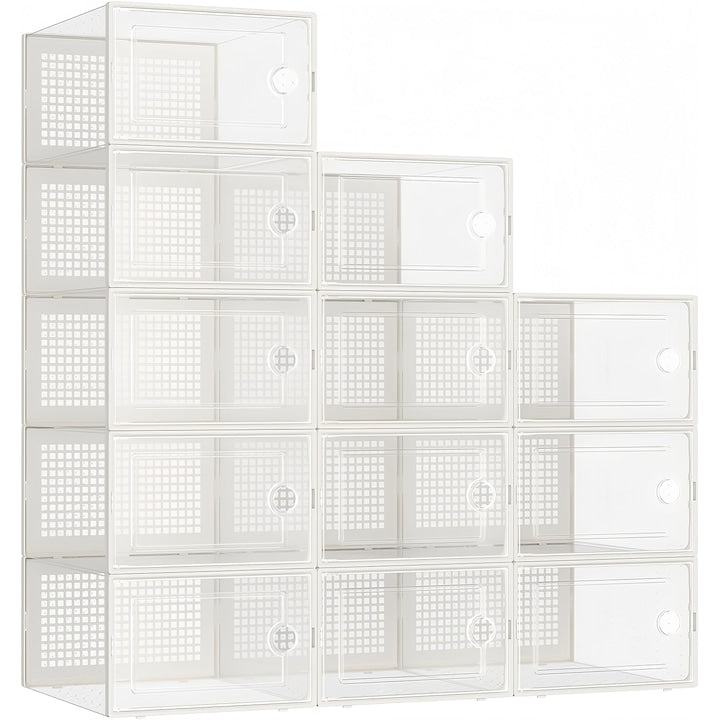 Plastic Shoe Storage Box 12-piece Shoe Storage Box Reusable Easy to use Foldable Waterproof Portable Durable Strong load-bearing capacity 33.5x23x14cm Transparent-White
