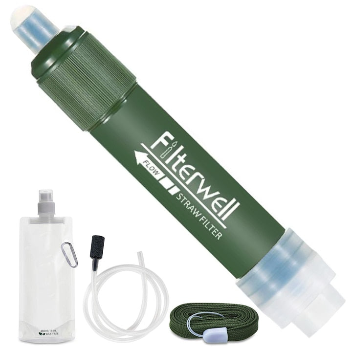 Kit Supravietuire portabil filtru apa 99.9% ultra-filtrant tip pai punga si furtun inclus pentru sport excursii militar vanatoare camping