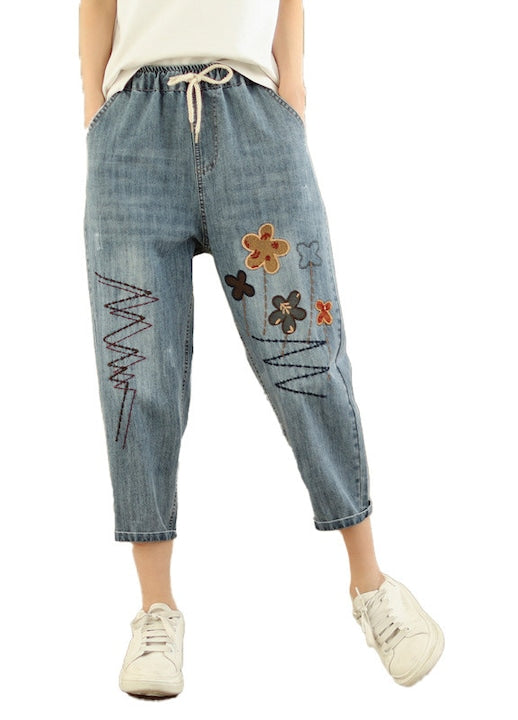 OEM - Women's trousers, artistic embroidery, high waist, blue, XL INTL, 12 installments with 0% interest