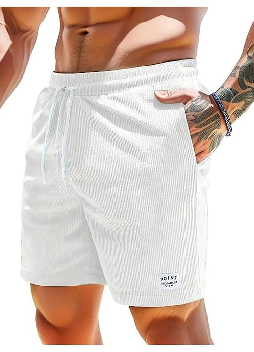 YUTDENG - Pantaloni Scurti pentru Barbati din Bumbac Corduroy Confortabili si Respirabili Talie Elastica cu Snur Buzunare Laterale si Spate – Ideali pentru Sport si Activitati Outdoor Albi Marimea XL 12 rate cu 0% dobândă