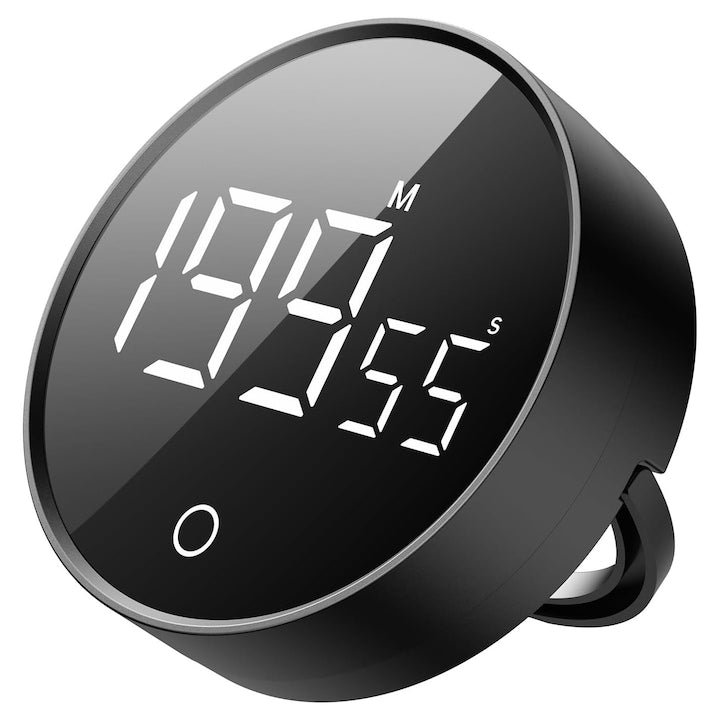 Timer digital de bucatarie cu numaratoare inversa si in sus display LCD mare spate magnetic suport reglabil OUYLAF Negru