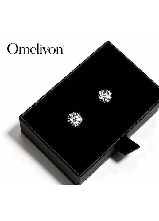 Omelivon - Classic Moissanite Diamond Stud Earrings 8mm Sterling Silver One Pair