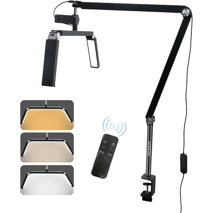 Lampa de masa pentru nail art WALALLA 26 inch rotatie 360 grade 3200K-5600K luminozitate si temperatura de culoare reglabile cu telecomanda wireless potrivita pentru nail art grefare de gene ingrijirea pielii neagra