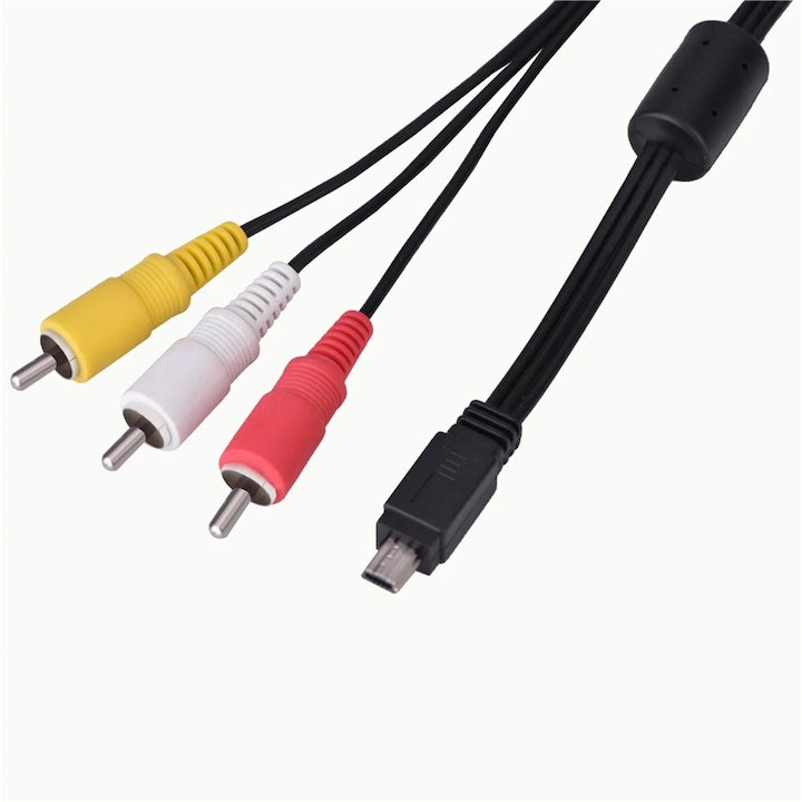 Cablu AV video si audio YANYXR BCS3230131 mini USB la 3 RCA (video + stereo) compatibil Canon negru 1.2 m