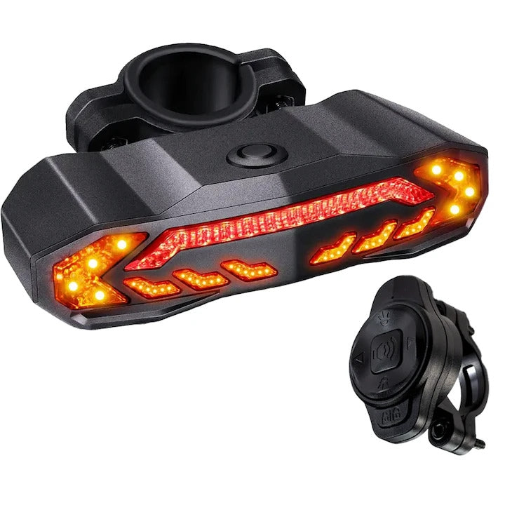 Smart Bicycle Tail Light with Brake Sensor and Turn Signal System, Light Modes, USB Rechargeable, Alarm and Horn Included, IP65 Water and Dust Resistant, Easy to Install, Black